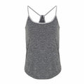 Tri-Dri's TR043 features a gray racerback tank top accented with light gray trim along the straps and neckline, showcased against a simple white backdrop.