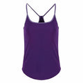 Introducing the Tri-Dri TR043, a purple tank top featuring thin straps and a racerback design. It is elegantly accented with lighter purple trim along the edges. Expertly crafted from lightweight materials, this tank top is perfect for casual wear.