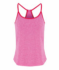 A Tri-Dri TR043 sleeveless pink tank top with red trim and spaghetti straps, featuring a racerback design.