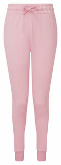 The Tri-Dri TR055 sweatpants, in pink, feature an elastic waistband and ankle cuffs with a drawstring tie.