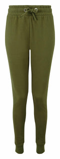 A pair of olive green jogger pants by Tri-Dri, featuring a drawstring waistband and cuffed ankles, set against a white background; Product Code: TR055.