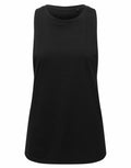 A black Tri-Dri TR061 tank top with a crew neckline and without sleeves.