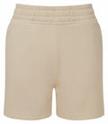 TR062 shorts by Tri-Dri feature a beige color, an elastic waistband, and a straightforward design.