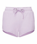 Tri-Dri's TR063 athletic shorts in light purple feature an elastic waistband and a drawstring.