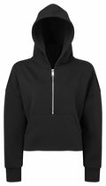 Tri-Dri's TR077 hooded sweatshirt features a black color with a front zipper and kangaroo pocket. It offers a pullover style and long sleeves for added comfort.