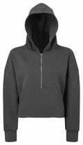 Tri-Dri TR077 dark gray hooded sweatshirt featuring a front zipper and kangaroo pocket.