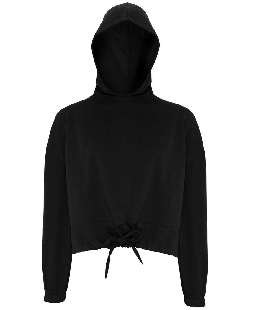 TR085 by Tri-Dri is a black hoodie designed with a drawstring hood and waist, featuring long sleeves and offering a relaxed fit.