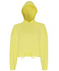 A vibrant yellow TR085 hoodie by Tri-Dri featuring a drawstring hem and long sleeves. The hood is up, showcasing its soft and lightweight material.