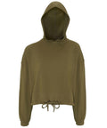 Introducing the Tri-Dri cropped hoodie, product number TR085, in olive green. Featuring a stylish drawstring hood and hem, this hoodie offers long sleeves with elastic cuffs for added comfort. Made with soft and cozy fabric, it's perfect for a comfortable yet chic look.