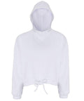 The Tri-Dri TR085 is a white hooded sweatshirt featuring a drawstring at the bottom hem. It boasts long sleeves and a simple, clean design, showcased against a plain background.