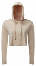 Introducing the TR088 from Tri-Dri: a beige cropped hoodie featuring long sleeves and a drawstring hood.