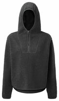 Introducing the Tri-Dri TR089: a cozy black fleece pullover hoodie featuring a front zipper, displayed against a simple white backdrop.