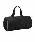 A black camo-pattern Tri-Dri TR099 duffel bag with black handles, a side mesh pocket, and a small front pocket.
