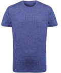 The Tri-Dri TR10B t-shirt, featuring a plain blue heather design with short sleeves and a round neckline, is displayed against a white background.