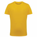 The TR10B by Tri-Dri is a plain yellow T-shirt showcased against a white background. This shirt features short sleeves and a round neckline.