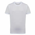 The TR10B by Tri-Dri is a plain white T-shirt featuring a classic round neckline and short sleeves, presented on a simple white background without any visible patterns or logos.