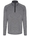 Tri-Dri's TR110 is a gray quarter-zip long-sleeve pullover featuring a heathered texture.