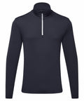 Introducing the Tri-Dri TR111: a sleek, black long-sleeve athletic pullover with a high collar and quarter-zip front. Designed with smooth, fitted fabric, it's perfect for both activewear and casual occasions.