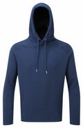 The Tri-Dri TR112 is a dark blue hooded sweatshirt featuring long sleeves and a front-facing hood string, displayed on a plain white background.