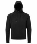 The TR114 by Tri-Dri is a black hooded sweatshirt featuring long sleeves and adjustable drawstrings, showcased against a white background.