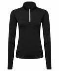 Tri-Dri's TR121 black long-sleeve top features a high collar and a front half-zip design.