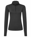 Introducing the TR121 by Tri-Dri: a black, long-sleeved athletic top designed with a high collar and a half-zip front. This fitted design is perfect for both sports and casual wear.
