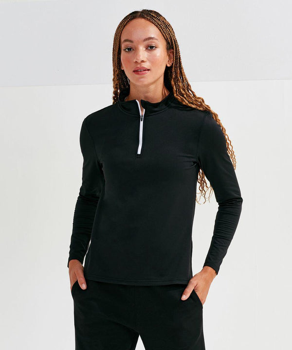 Person wearing a long-sleeved black Tri-Dri TR121 with hands in pockets, standing against a plain white background.
