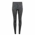 Tri-Dri TR206 gray, high-waisted leggings featuring a heathered texture, displayed on a white background.