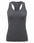 The TR209 by Tri-Dri is a sleeveless racerback tank top in dark gray, showcased on a white background.