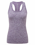 The TR209 by Tri-Dri is a women's racerback tank top in purple heather, boasting a form-fitting design and a textured pattern.