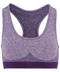Tri-Dri TR210 sports bra featuring a textured knit design in purple and a racerback style.