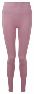 The TR211 pink ribbed leggings from Tri-Dri are displayed against a white background, showcasing their form-fitting style and high waistband from the front.