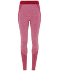 Tri-Dri TR212 leggings in a red and pink heathered design, featuring a high waistband, front view.