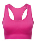The TR214 by Tri-Dri is a pink sports bra featuring a racerback design, available in size XS.