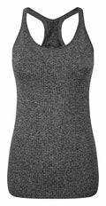 Tri-Dri's TR217 gray ribbed tank top displayed on a white background.