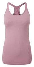 Tri-Dri's TR217 is a light purple, ribbed tank top featuring a racerback design and a sleeveless cut.