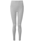 Gray Tri-Dri TR219 high-waisted leggings featuring a subtle herringbone pattern, shown from the front against a white background.