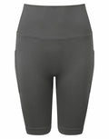 Tri-Dri TR225 high-waisted ribbed biker shorts in dark green with a seamless design.