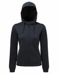 Tri-Dri TR498 black zip-up hoodie with a drawstring hood, displayed against a plain white background.