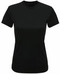 Tri-Dri TR502 short-sleeve T-shirt in black with a round neckline, displayed on a white background.