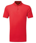 A Tri-Dri TR505 red polo shirt featuring short sleeves and a three-button collar.