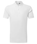 The TR505 by Tri-Dri is a plain white polo shirt featuring short sleeves and a collar, shown against a white background.