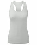 Tri-Dri's TR509 light gray sleeveless racerback tank top showcased on a plain white background.
