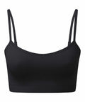 Tri-Dri TR510 in black, a seamless bralette with thin straps, shown from the front view.