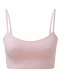 A light pink camisole from Tri-Dri, model TR510, features thin straps and a seamless design. The fabric is smooth and stretchy, making it perfect for layering or wearing on its own.