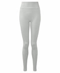 The TR512 leggings by Tri-Dri, featuring a high-waisted design in light gray, are displayed against a white background.