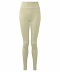 The TR512 leggings from Tri-Dri are high-waisted and full-length, featuring a light green color and displayed against a white background. The fabric looks smooth and stretchy.