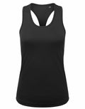 TR527 by Tri-Dri: A black athletic tank top featuring a racerback design, showcased against a plain white background.