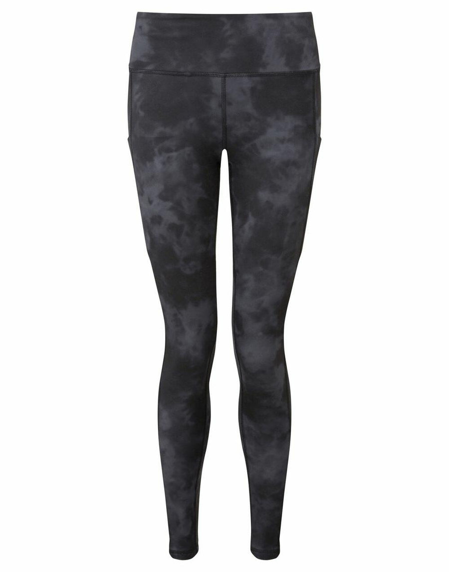 Tri-Dri's TR532 front-view features black tie-dye leggings with an elastic waistband and full-length legs.
