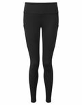 Introducing the Tri-Dri TR532: sleek black leggings featuring a high waistband and a flattering slim fit, showcased from the front.